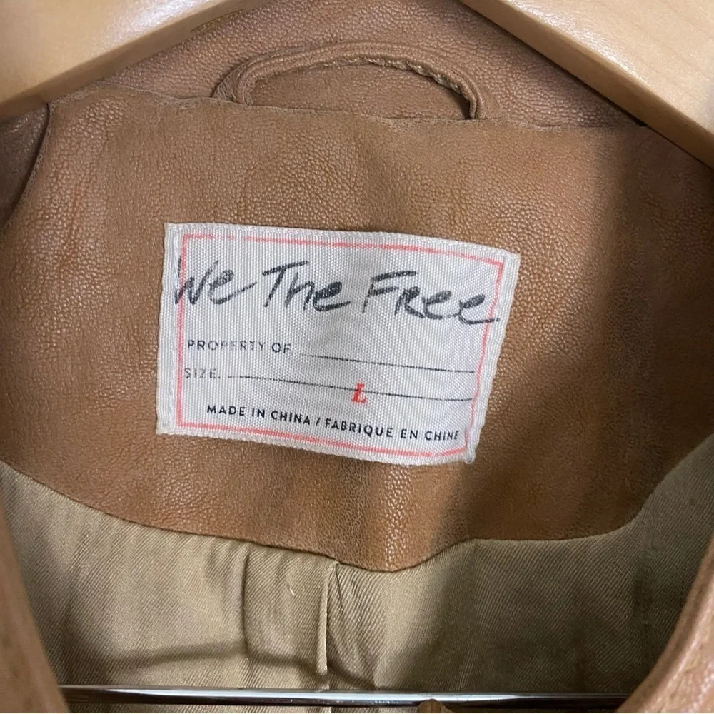 Free‎ People Fenix Vegan Moto Jacket Tan Camel Faux Leather Sz L
